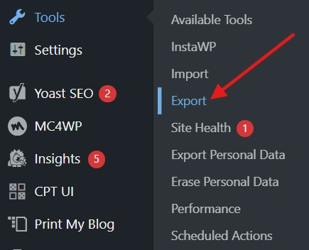 Herramienta de exportación de WordPress