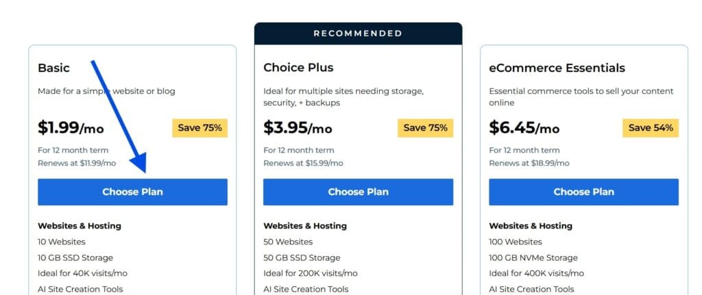 Seleccionar un plan de alojamiento